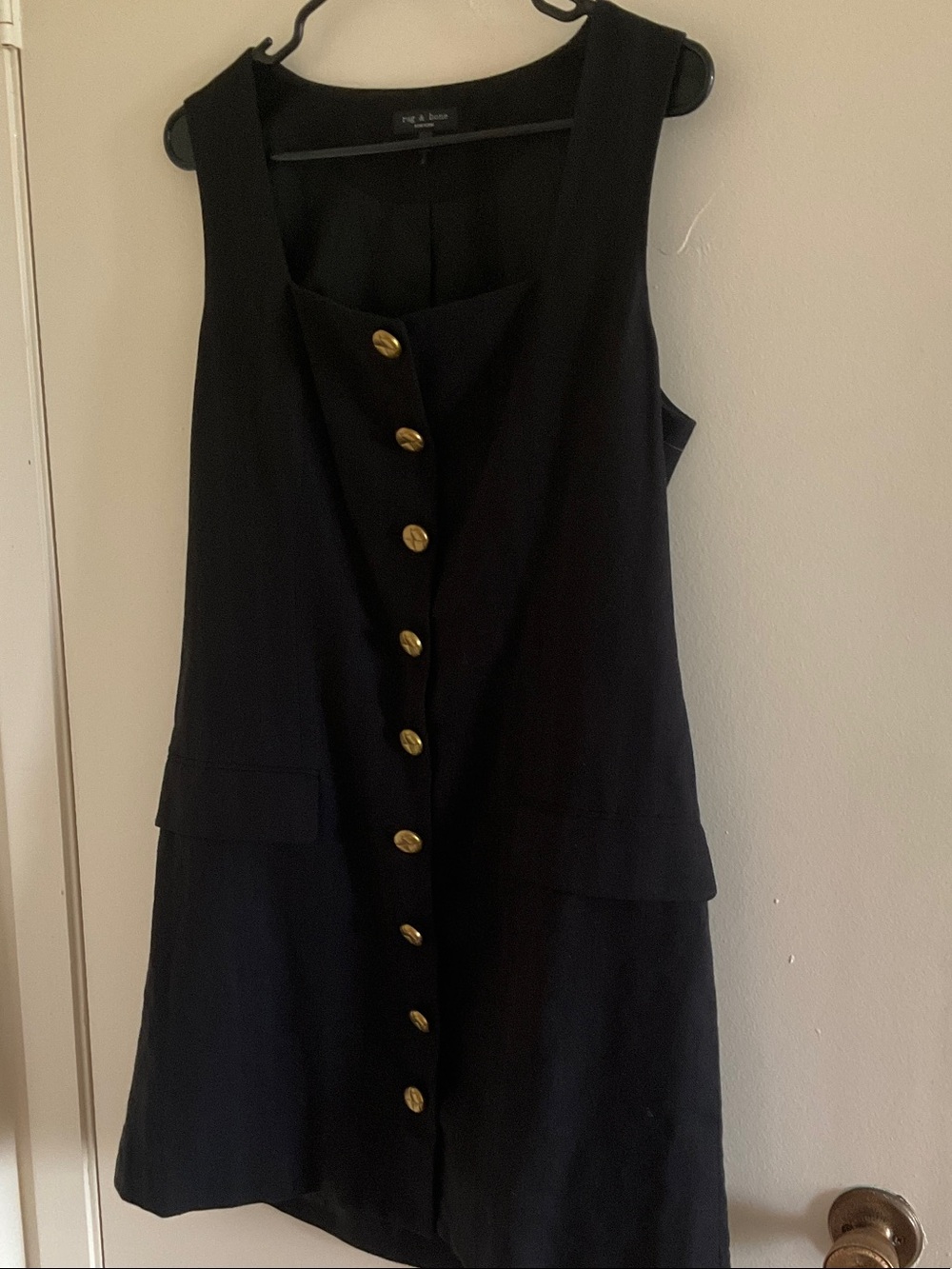rag & bone Navy Square-Neck Mini Dress with Gold Buttons - Picture 3 of 8